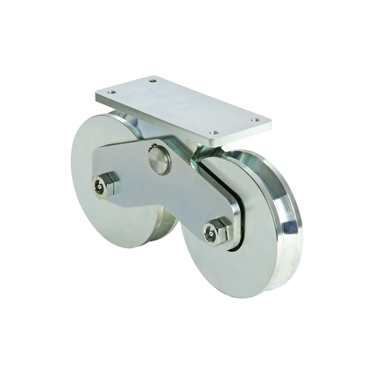 (339V-160) - 6" Twin Wheel V-Groove Surface Mount / Capacity For Doors up to 4230 lb (1920 Kg) / 2 Bearings / W/Grease Zerk / Galvanized