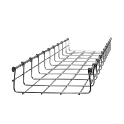Wire Mesh Cable Tray, Electro Galvanized, up to 398 Cat6 Cables, Section 9.84 ft (3m), 6.54/5.91 in (166/150 mm) Width