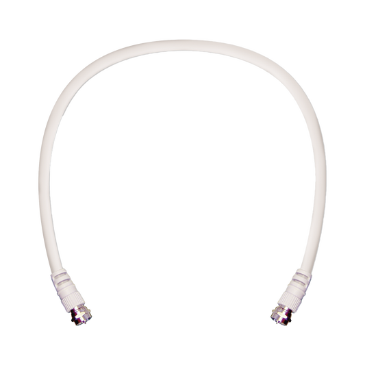 Coaxial Jumper with Cable Type RG-6 in White Color of 2 feet in Length and Connectors F Male in Both Ends.