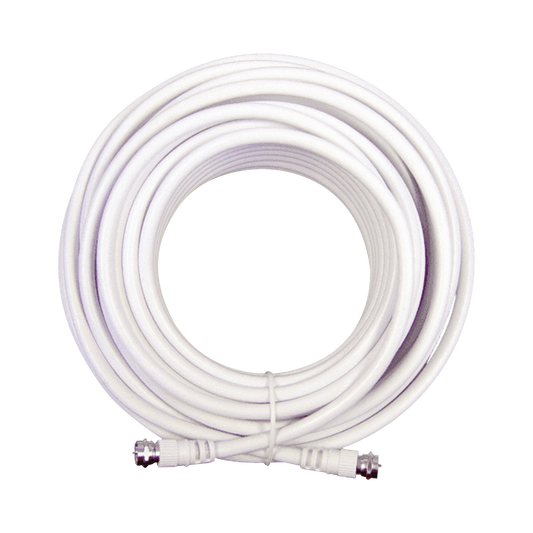 Coaxial Jumper with Cable Type RG-6 in White Color of 20 feet in Length and Connectors F Male in Both Ends.