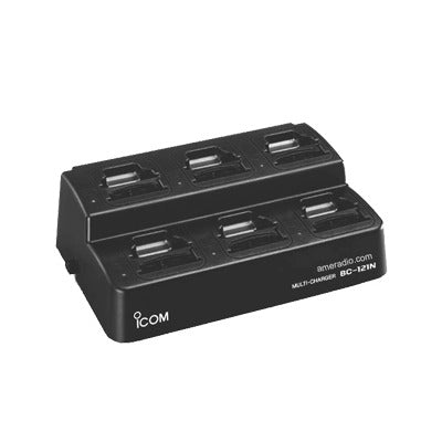 Icom Desktop Multi-Charger Unit. Charges 6 Ni-Cd or Ni-MH Battery Packs Simultaneously with Appropriate Charger Adapters