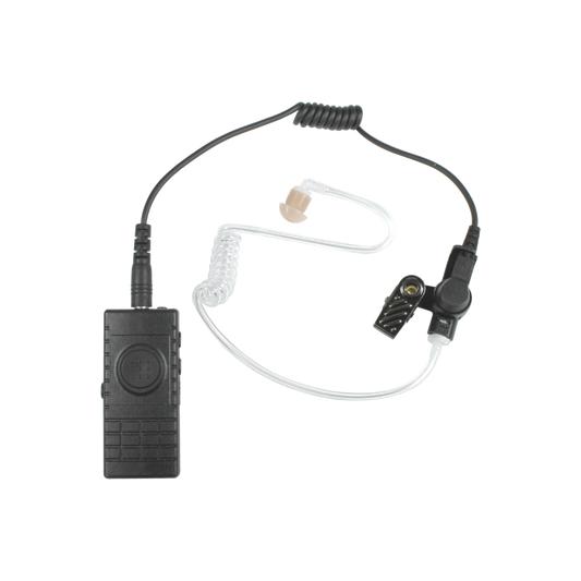 Wireless lapel microphone with acoustic tube for Icom radios with built-in Bluetooth.