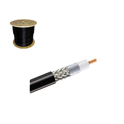 Coaxial cable with 90% shielding, RoHS certification, aluminum-coated copper conductor, 50 Ohms, 1000ft reel.