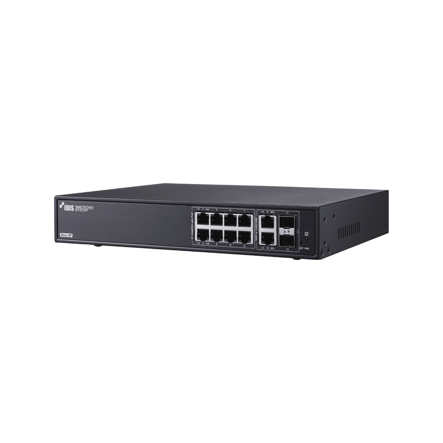 DirectIP® Gigabit PoE Switch, Max PoE per-Device 140W for ~8 RJ45 Ports, Supports 10 RJ45 Ports & 2 SFP Slots