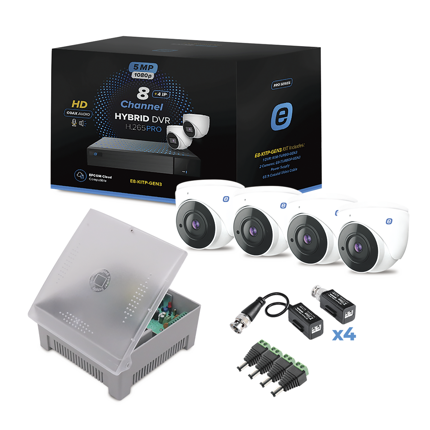 TurboHD KIT / DVR 8 Channels / 2 Plastic Turret Cameras / 4 Metal Turret Cameras / Transceivers / Connectors / Power supplies