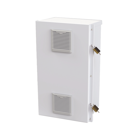 Galvanized Cabinet Kit for 2 Batteries PL110D12  (400 x 730 x 300mm). Ventilated Door. Accessories for Floor or Pole Not Included