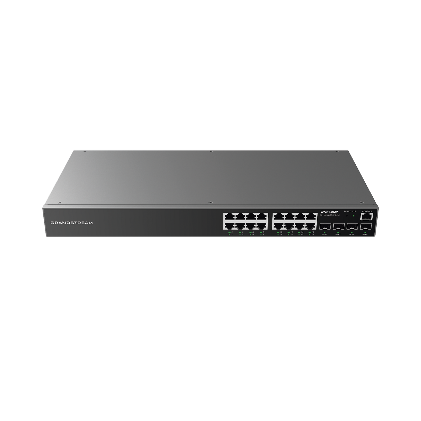 Managed Gigabit PoE+ Switch / 16 ports 10/100/1000 Mbps + 2 SFP Uplink Ports / Up to 240W / Compatible with GWN Cloud.