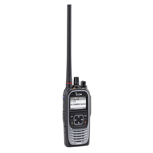 Analog and digital portable radio on range 136-174MHz, with 1024 channels, lcd color display, trunking type D. Supplied with Battery, Belt Clip, Charger, and Antenna.