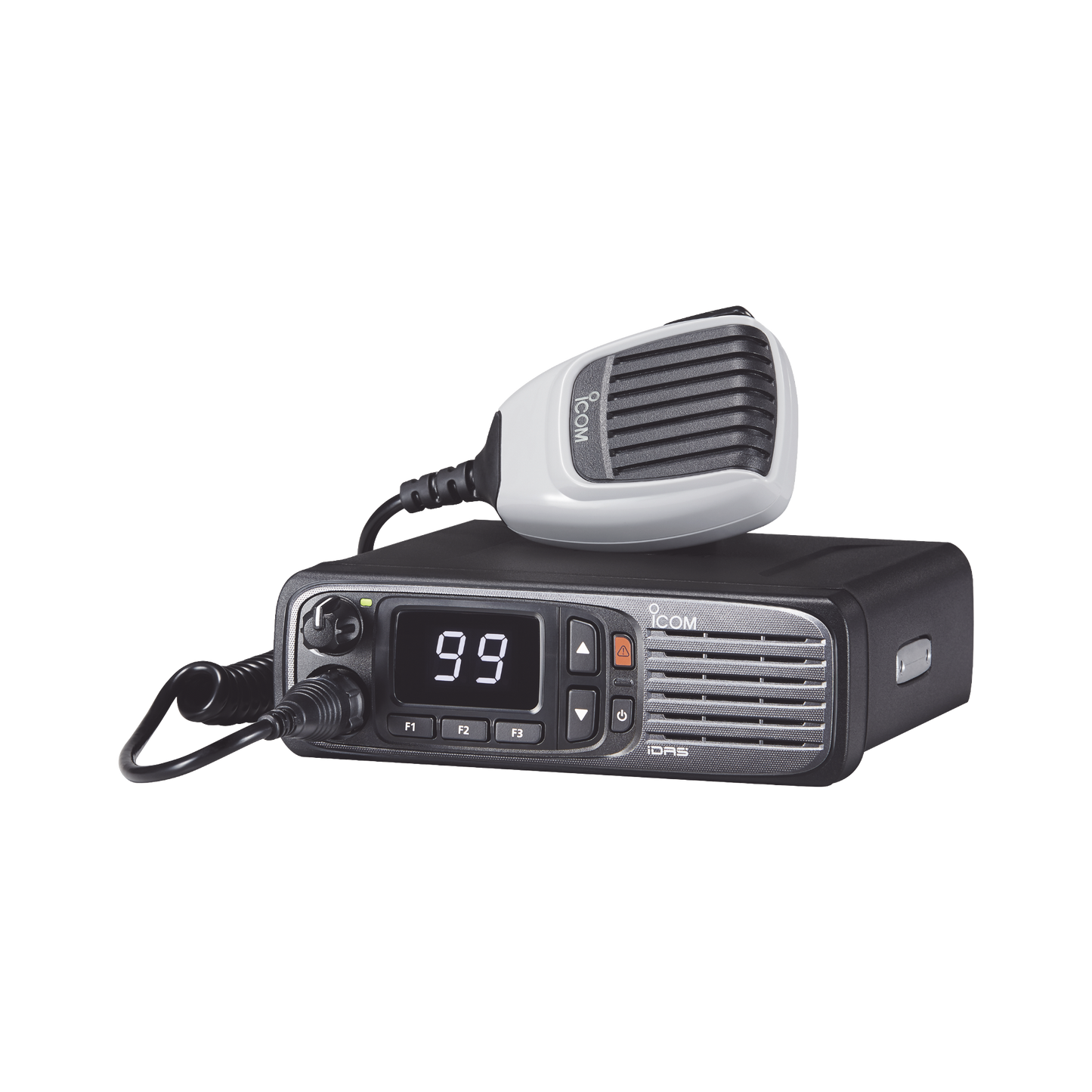 Digital mobile radio with numerical display, in the range of 380-470MHz, 99 selectable channels, GPS, and bluethooth. Includes microphone, power cable and bracket.