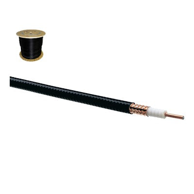 Heliax Low Density Foam Coaxial Cable, Corrugated Copper, 1/2", Black PE Jacket, 1,000 ft. Reel