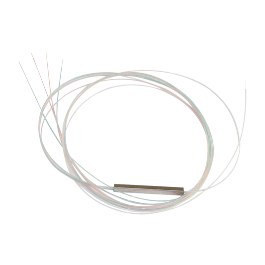 Bare fiber splitter 1x4 without connectors, g657a, 250um, in transparent, out international colors. individual packing.