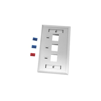 Face Plate, 3 Output Ports, with Space for Label - White