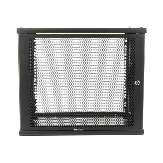 Linkedpro Wall Mount Enclosure, 19in, Perforated Door, 9 RU, 450mm Deep, Black. Shipped fully assembled.