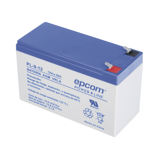 Backup battery / 12 V, 9 Ah / UL / AGM-VRLA technology / For use in electronic equipment Intrusion alarms / Fire / Access control / Video Surveillance / F1 terminals.