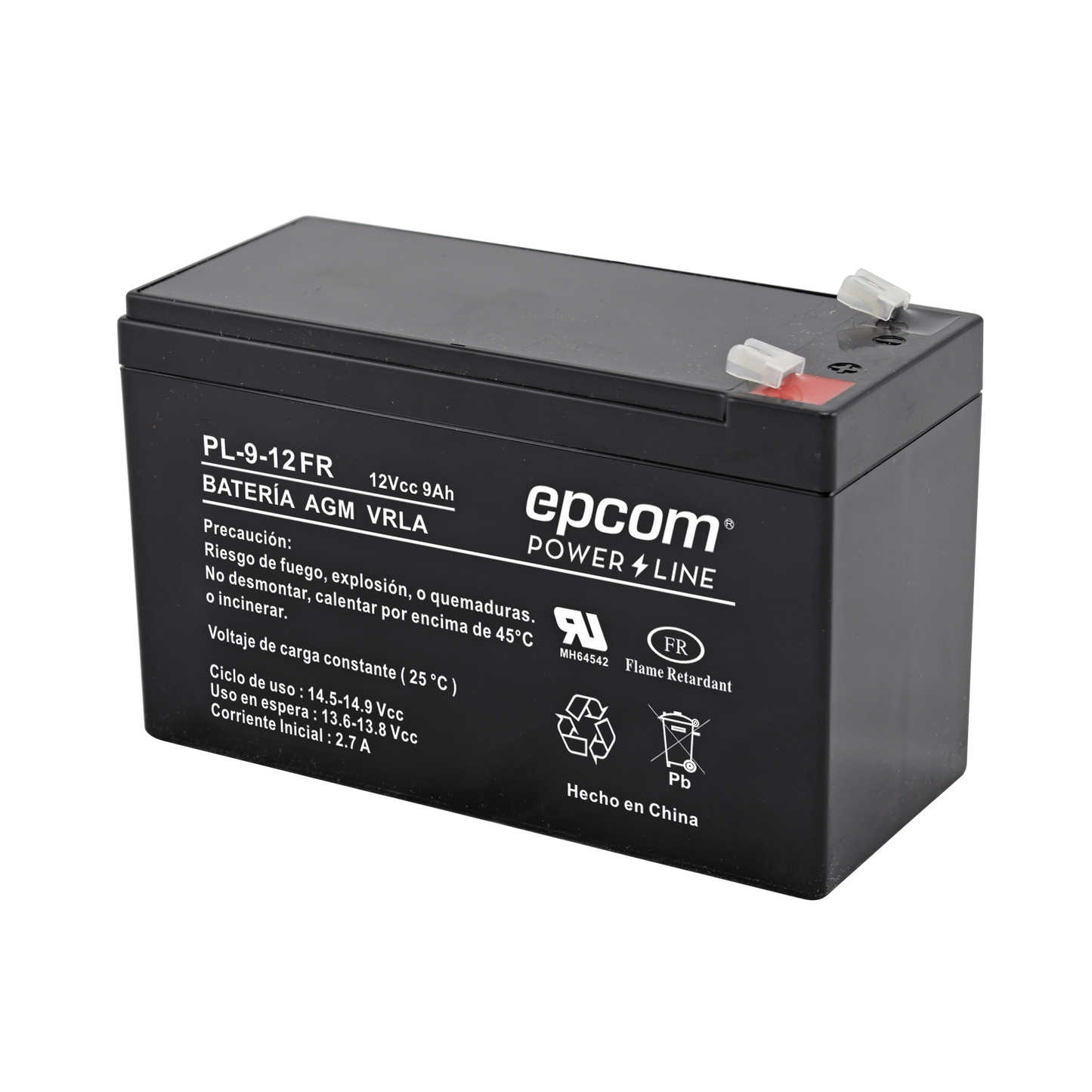 Backup battery / 12 V, 9 Ah / UL / AGM-VRLA technology / Flame retardant / For use in electronic equipment Intrusion alarms / Fire / Access control / Video Surveillance / F1 type terminals.