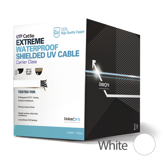 Reel wire 1000 ft, outdoor use, Cat5e, cable for outdoor, UV shielded, black color, for video surveillance applications, data networks.