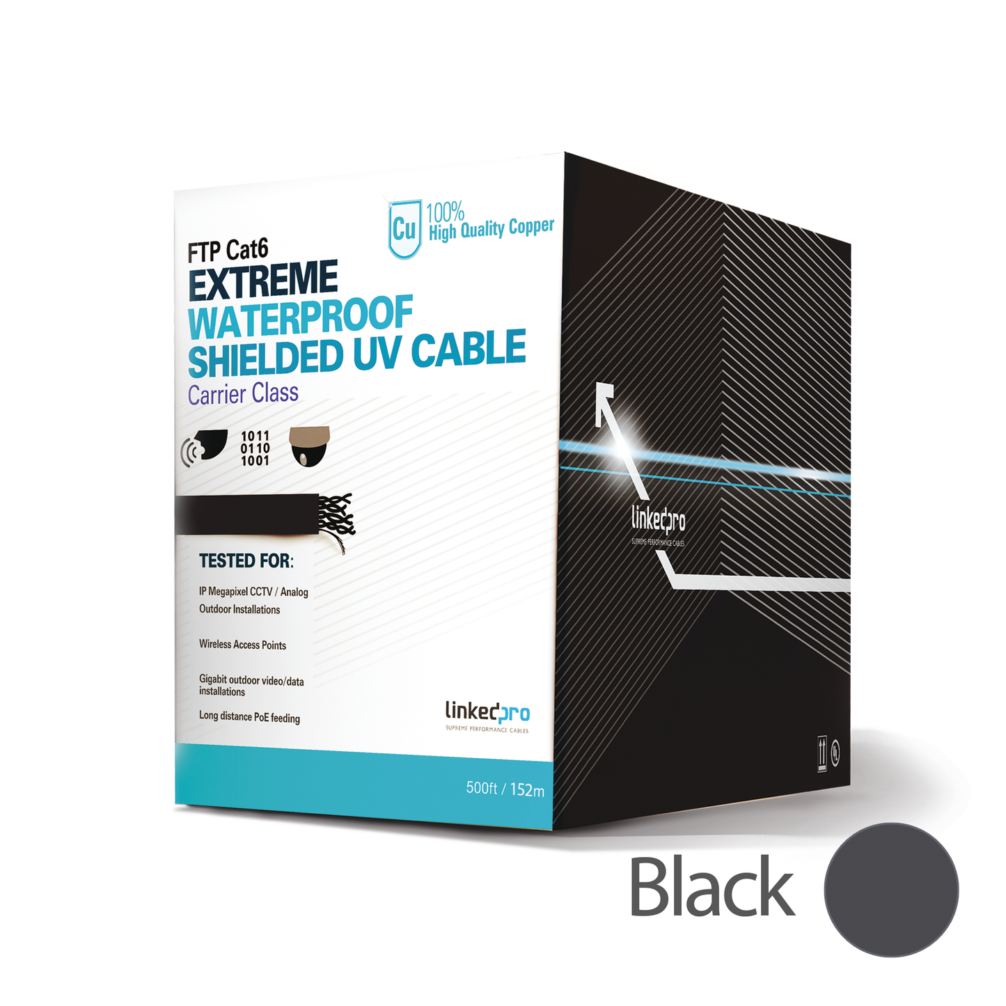 500 ft Shielded Cat6, FTP 100% , UL, Ideal for video surveillance and Data Networks, Outdoor Applications
