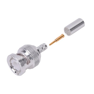 BNC Male Connector to Crimp on LMR-195, RG-58/U, RG-142/U Cables, Silver/ Gold/ PTFE.