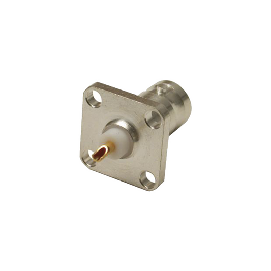 BNC Female Connector for panel 4 holes at 12.7 mm, Silver/ Gold/ PTFE.
