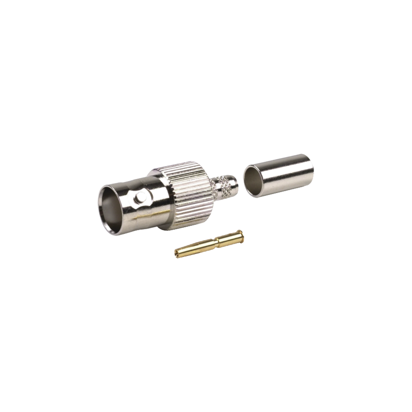 BNC Female Connector to Crimp on RG-8/X, LMR-240, BELDEN 9258 Cables, Nickel/ Gold/ Delrin.