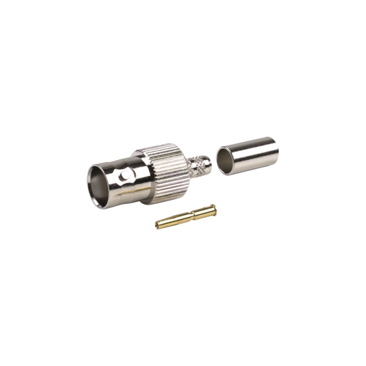 BNC Female Connector to Crimp on RG-8/X, LMR-240, BELDEN 9258 Cables, Nickel/ Gold/ Delrin.