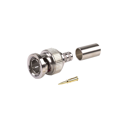 BNC Male Connector on 75 Ohm, to Crimp on RG-59/U, 59A, 62, 62A, 210 Cables, Nickel/ Gold/ Delrin.