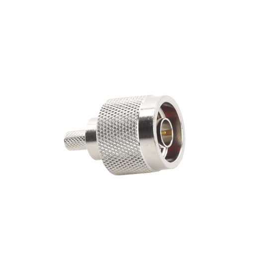 N Male Connector with Captive PIN to Crimp on LMR-240, RG-8/X (9258) Cables, Nickel/ Gold/ PTFE.