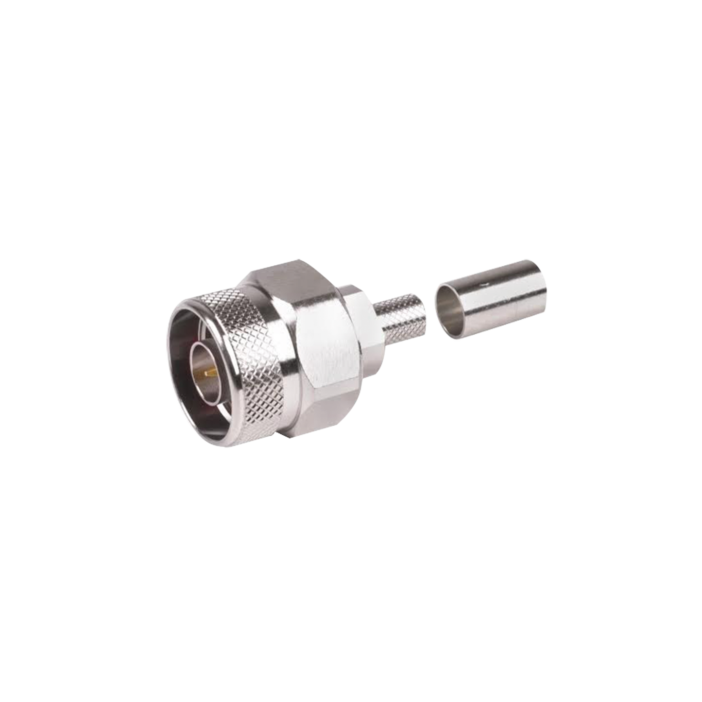 Hex N Male Connector and cautive PIN to Crimp on RG-8/X, LMR-240, 9258 Cables, Ni/Au/PTFE.