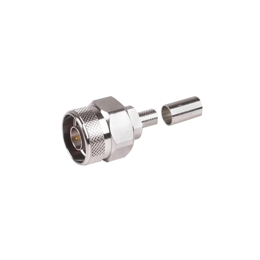 Hex N Male Connector and cautive PIN to Crimp on RG-8/X, LMR-240, 9258 Cables, Ni/Au/PTFE.