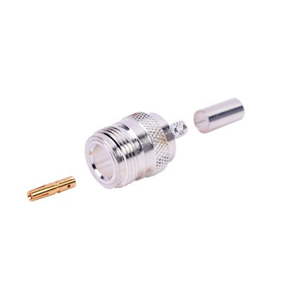 N Female Connector to Crimp on RG-58/U Cable, Nickel/ Gold/ PTFE.