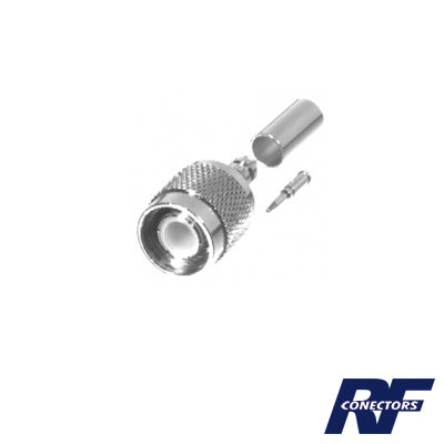 TNC Male Connector to Crimp on RG-58/U, LMR-195, Nickel/ Gold/ Delrin.