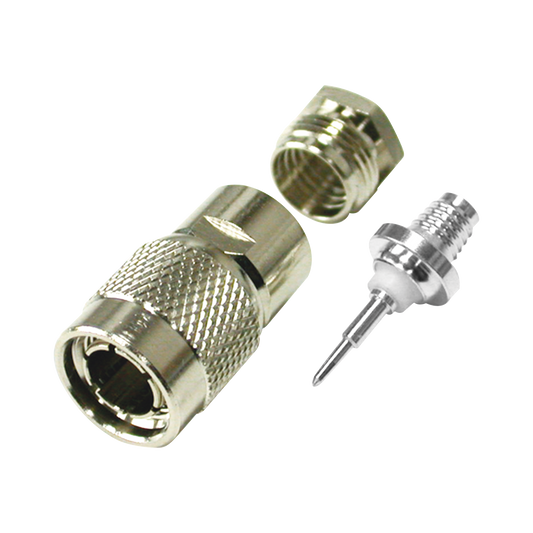 TNC Straight Male Connector to Clamp on RG-59/U and Group D 75 Ohm Nickel/ Silver/ PTFE.