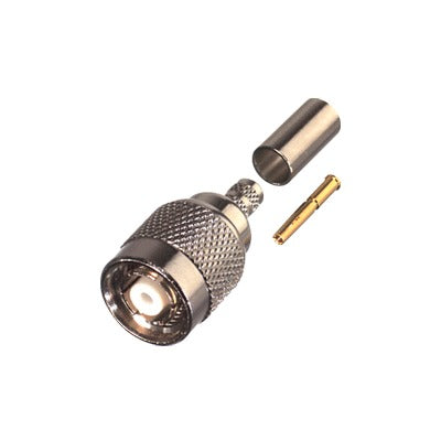 Reverse Polarity TNC Male Connector to Crimp on RG-8/X, LMR-240 Cables, Nickel/ Gold/ PTFE.