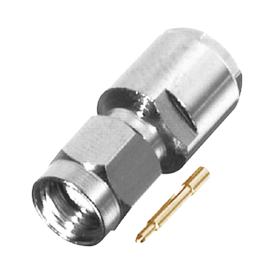 SMA Male Connector to Clamp on RG-58/U, LMR-195, Cable Group C, Nickel/ Gold/ PTFE.