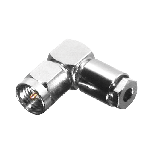 R/A SMA Male Connector to Clamp RG-174/U Cable, Group B, Nickel/ Gold/ PTFE.