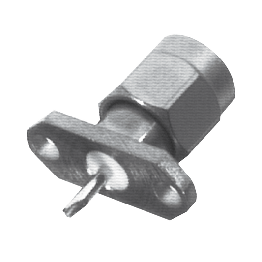SMA Male Connector, 2 Hole Flange Panel Mount with Solder Cup, Nickel/ Gold/ PTFE.