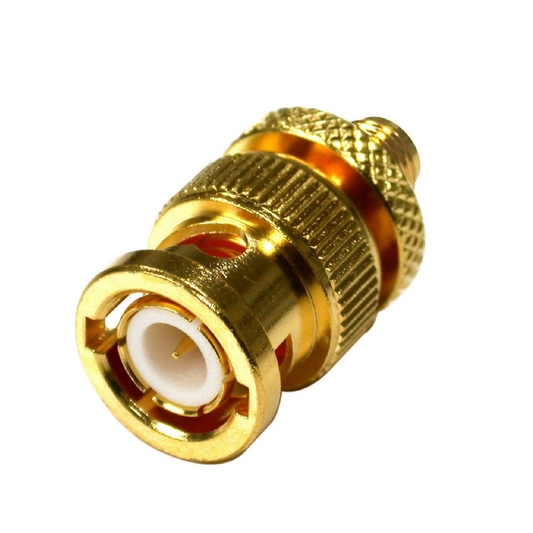 Straight Adaptor from SMA Female to BNC Male Connector, Gold/ Gold/ PTFE.