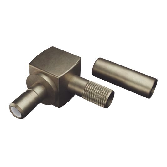 Right Angle SSMB Jack Connector to Crimp on Cable RG-316/U and Group B, Gold/ Gold/ PTFE.