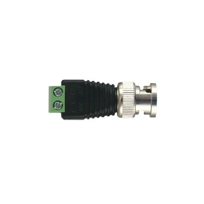 Adapter from BNC Male connector to pair of screw terminals with AWG-26-14 for Video Surveillance applications, Nickel/ Gold/ PTFE and PVC.