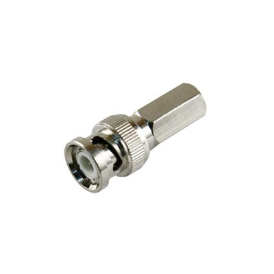 BNC Male Connector, Twist-on (Hex.) in Clock Wise Sense for RG-59/U Coaxial Cable, Nickel/ Gold/ Delrin.