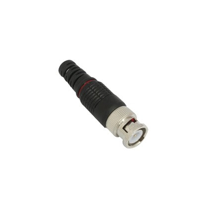 75 Ohm Straight BNC Male Connector with Black Relief Plastic Base  for RG-59/ RG-6, Nickel/ Gold/ PTFE.