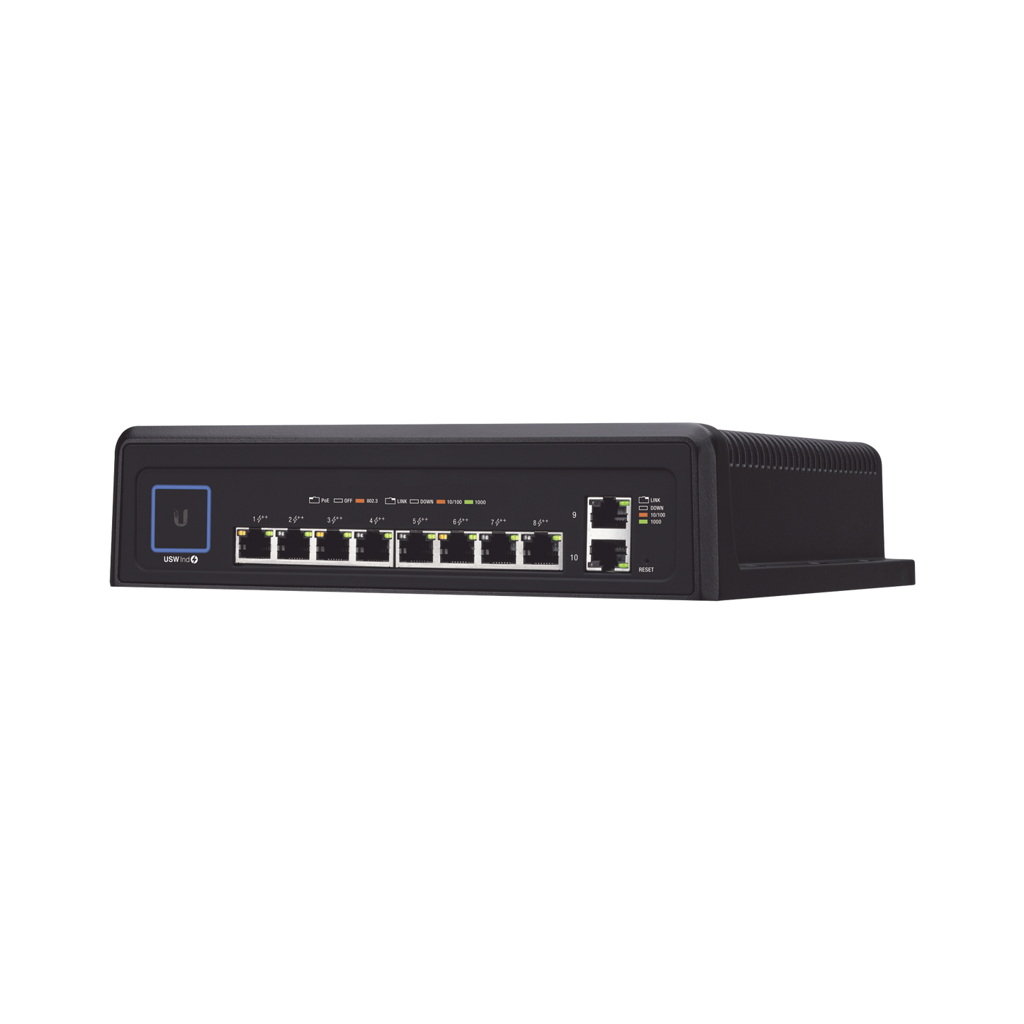 UniFi industrial switch with 10 PoE Gigabit ports (8 x 802.3bt and 2 x Ethernet)