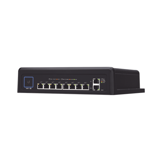 UniFi industrial switch with 10 PoE Gigabit ports (8 x 802.3bt and 2 x Ethernet)