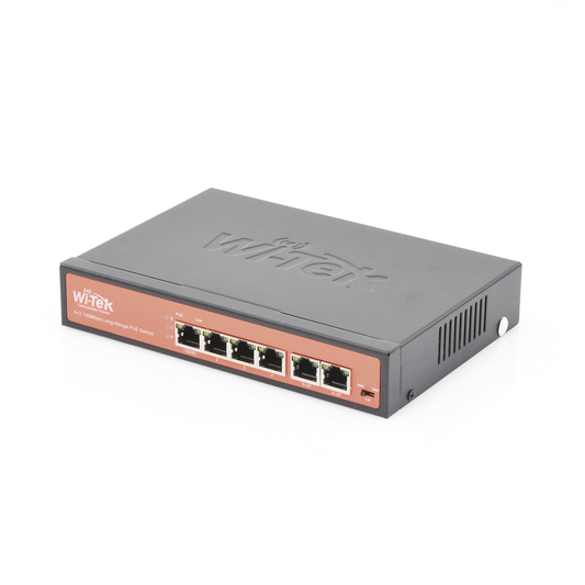 Long-Range PoE (802.3af/at/bt) Switch with 4 x 10/100Tx PoE Ports and 2 x 10/100Tx Uplink, 65W