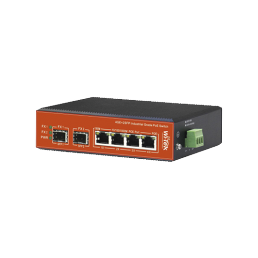 Industrial PoE++ and passive 24V Switch, Non-manageable with 4 Gigabit ports + 2 SFP / Budget 180W
