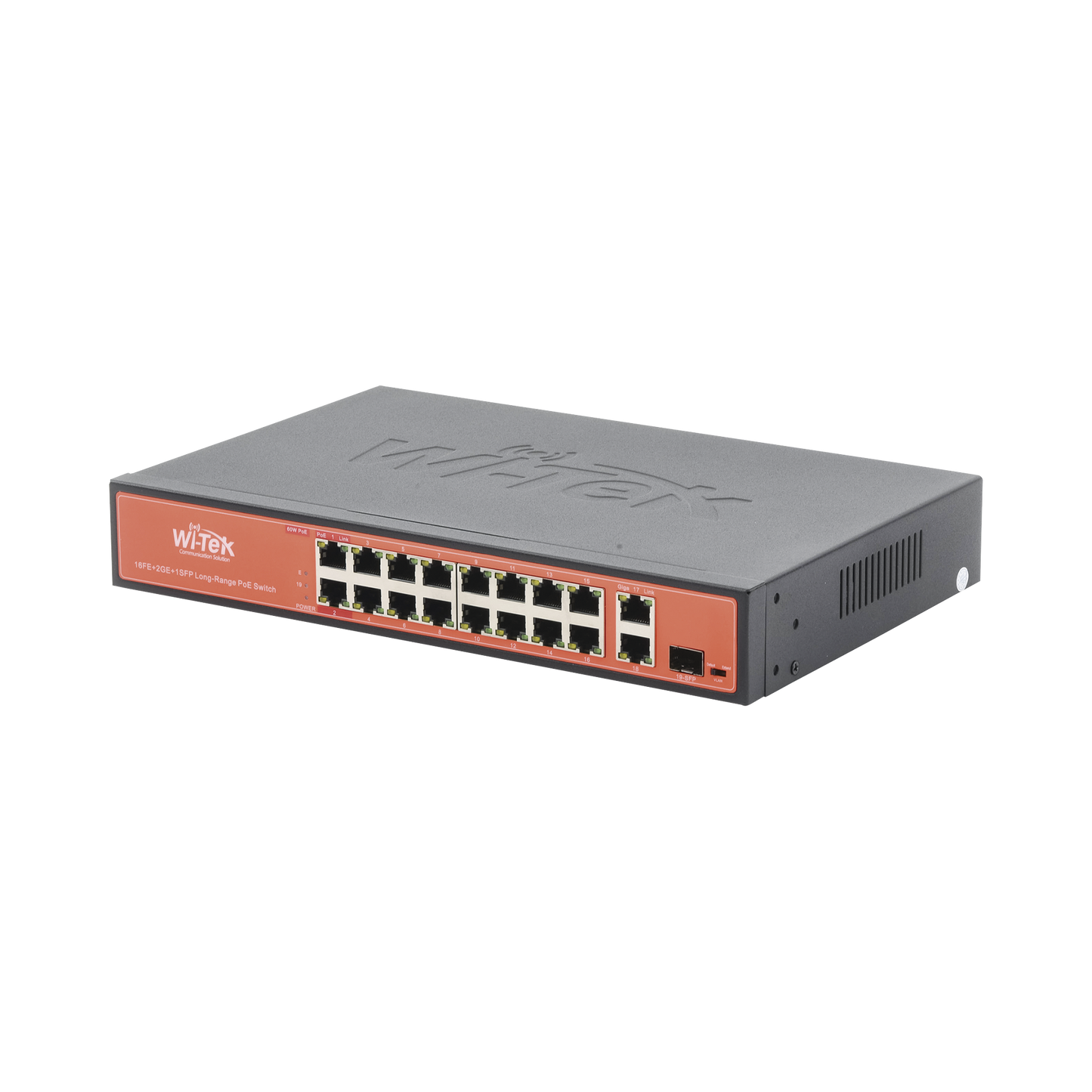 Long-Range PoE Switch With 16 FE Ports + 1 GE Port and 1 Combo SFP Port, PoE Power Budget Can Be Up to 200W