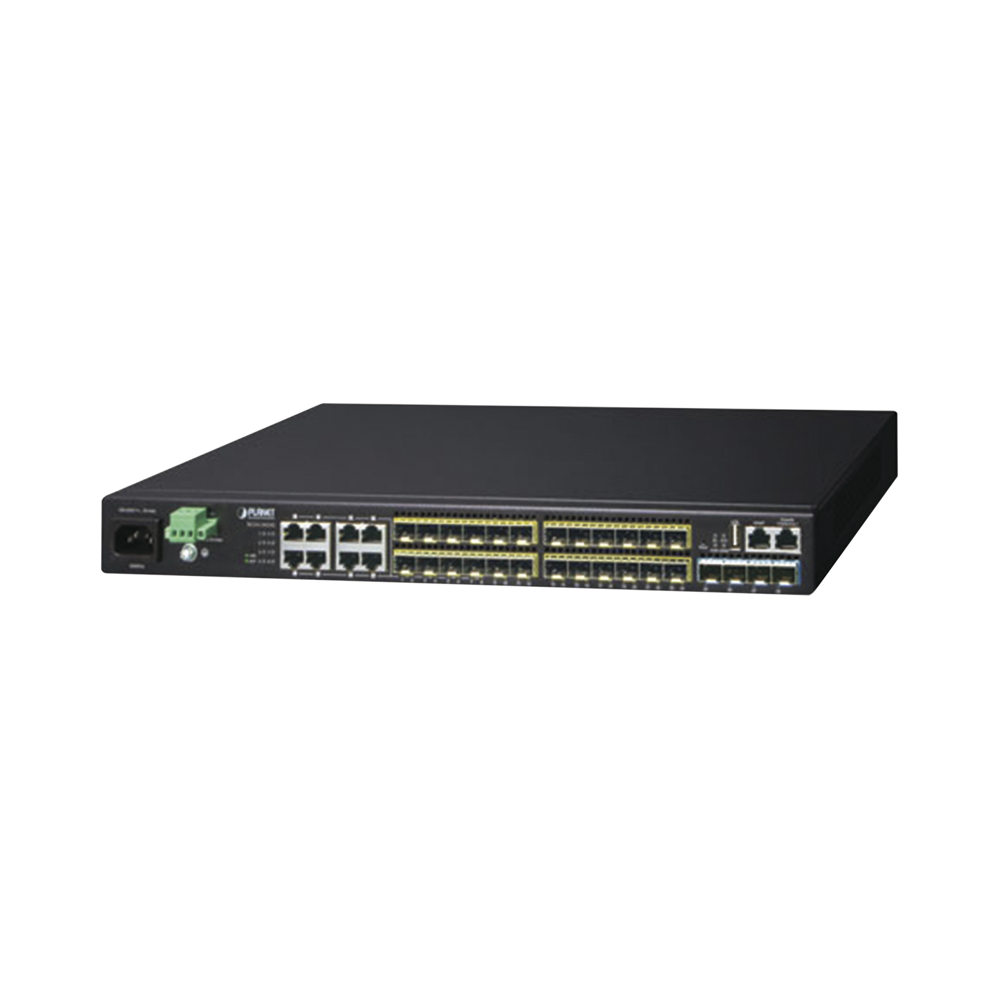 Core Layer 3 Switch, 24 100 / 1000X SFP Ports, 8 Shared Gigabit Ethernet Ports, 4 10Gbps SFP Ports